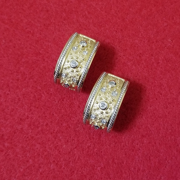 14k Diamond French Clip Hoops Earrings - Picture 3 of 13